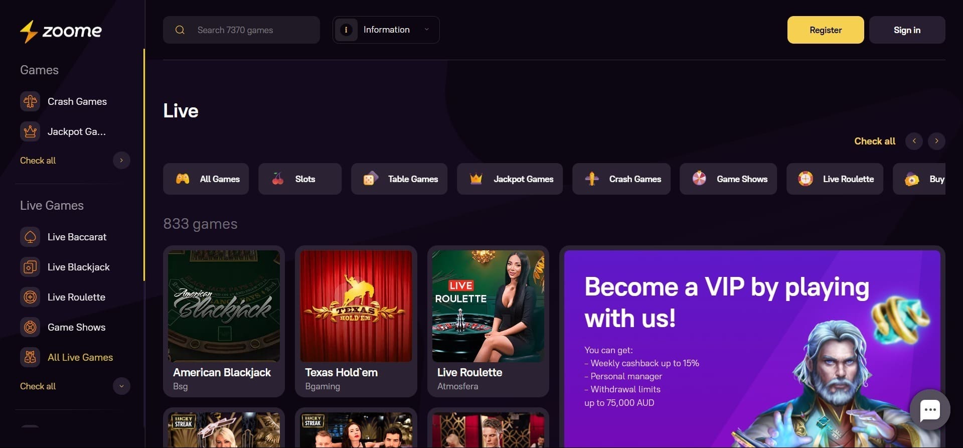 Zoome Casino AU - online games and slot machines, deposit methods and ...