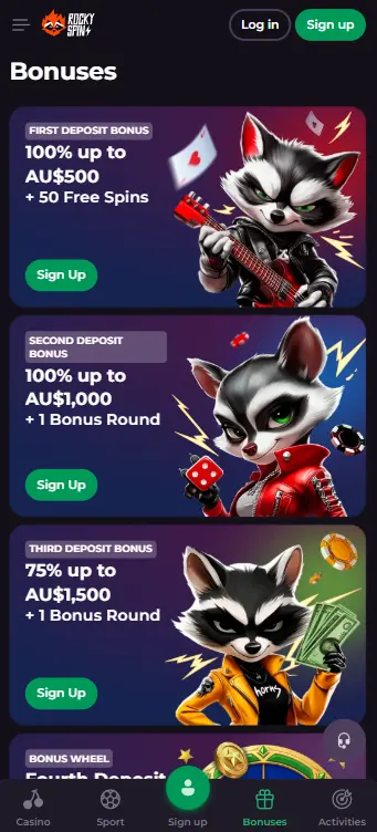 Rockyspin Bonuses