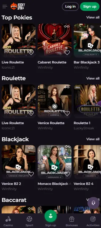 Rockyspin Live casino