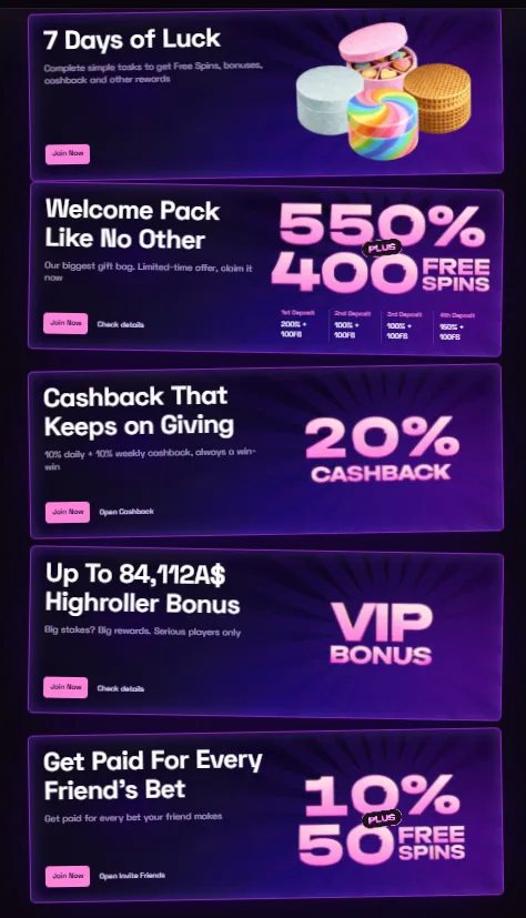 Screenshot of Lussurio bonuses page