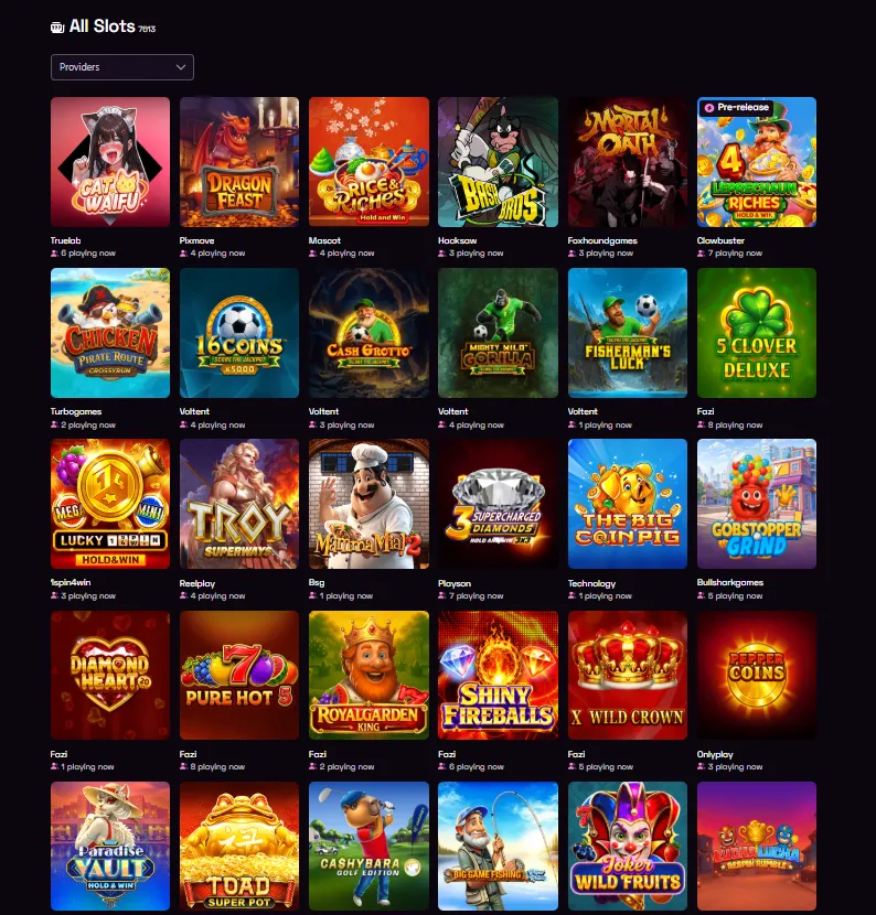 Screenshot of Lussurio slots page