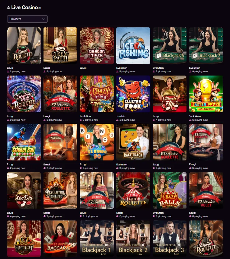 Screenshot of Lussurio live casino page